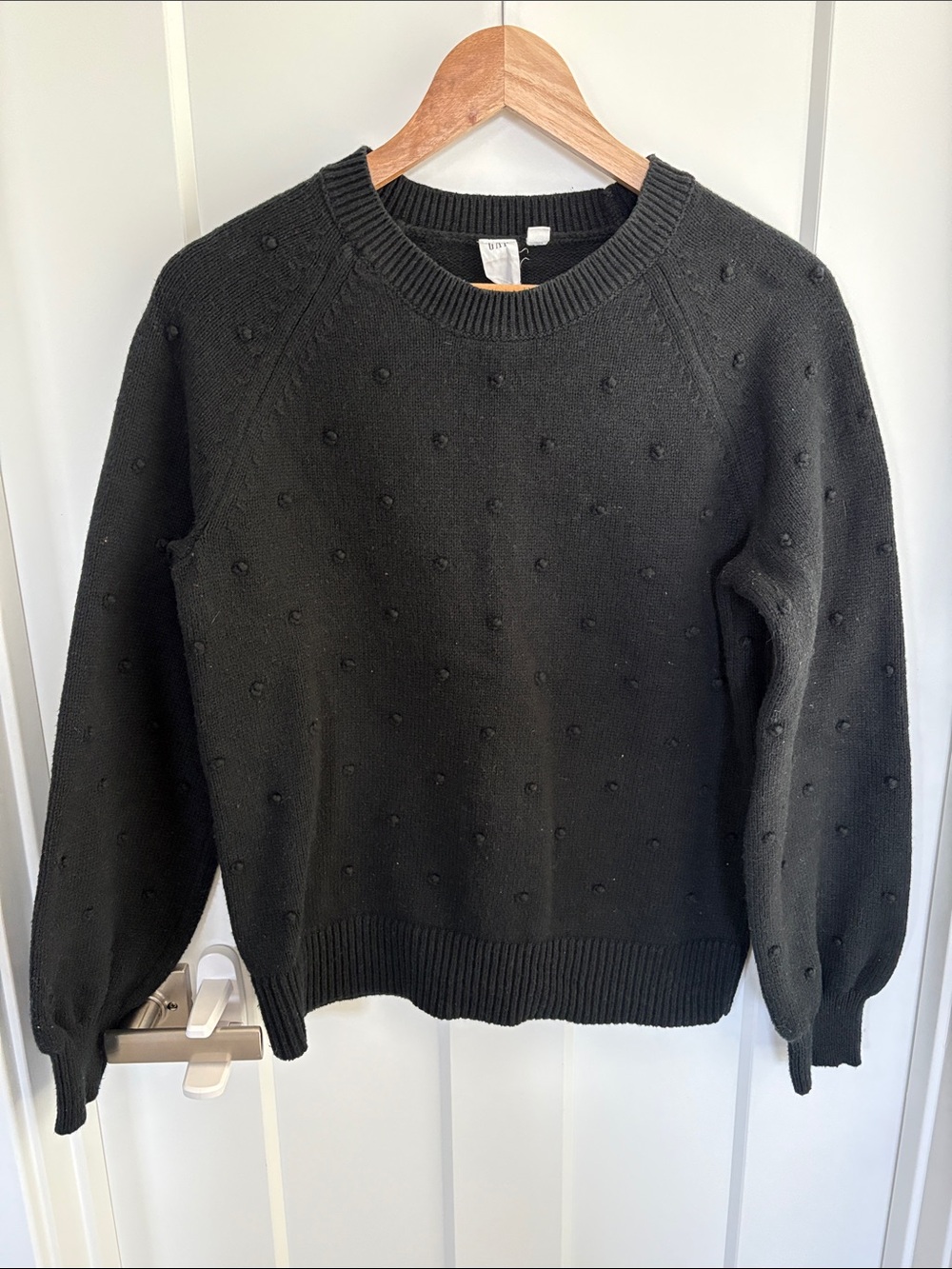 GAP Black Textured Dot Crewneck Sweater with Balloon Sleeves Size M